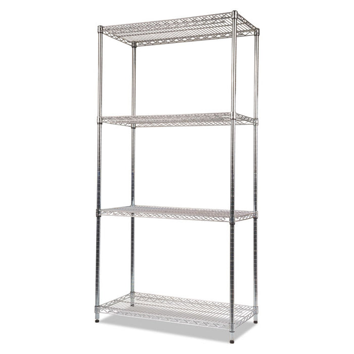 NSF Certified Industrial Four-Shelf Wire Shelving Kit, 36w x 18d x 72h, Silver