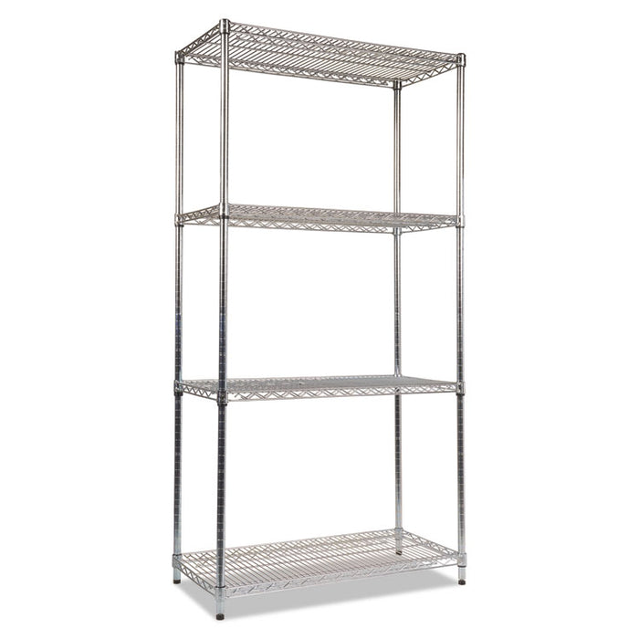 NSF Certified Industrial Four-Shelf Wire Shelving Kit, 36w x 18d x 72h, Silver