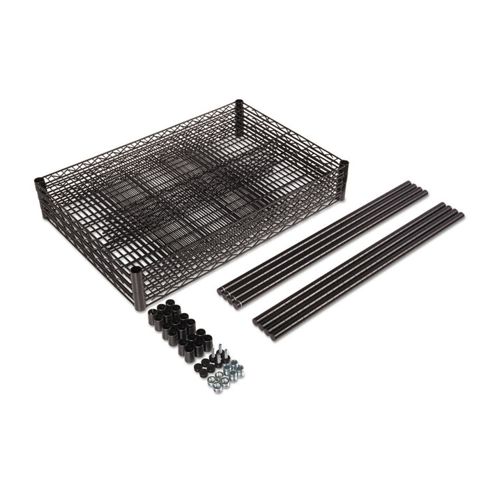 NSF Certified Industrial Four-Shelf Wire Shelving Kit, 48w x 24d x 72h, Black