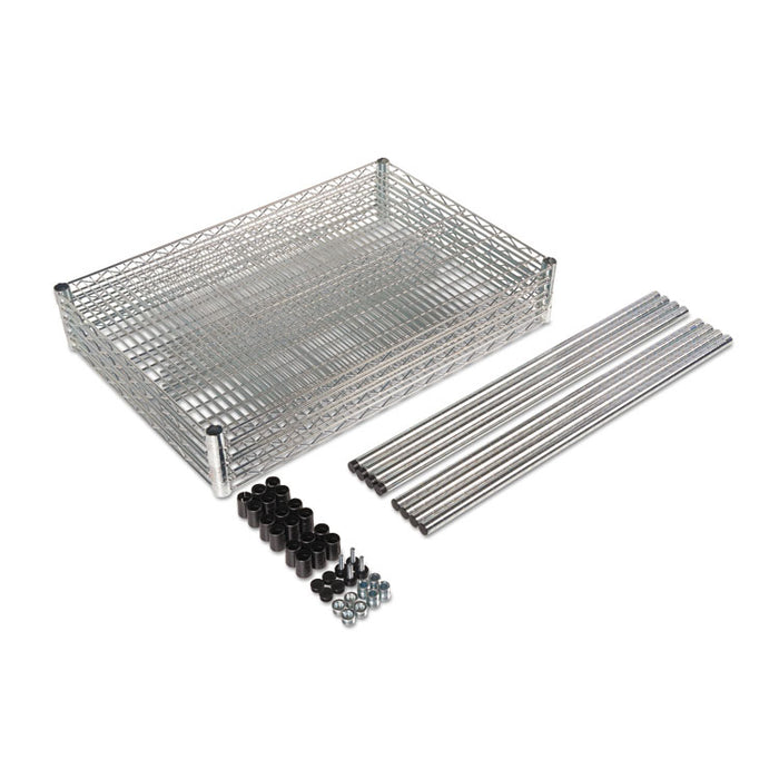 NSF Certified Industrial Four-Shelf Wire Shelving Kit, 48w x 24d x 72h, Silver