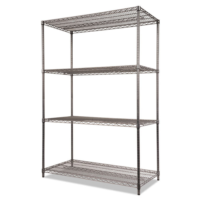 Wire Shelving Starter Kit, Four-Shelf, 48w x 24d x 72h, Black Anthracite
