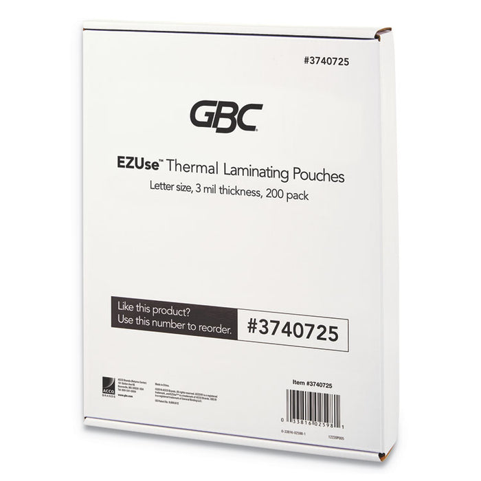 EZUse Thermal Laminating Pouches, 3 mil, 8.5" x 11", Gloss Clear, 200/Pack