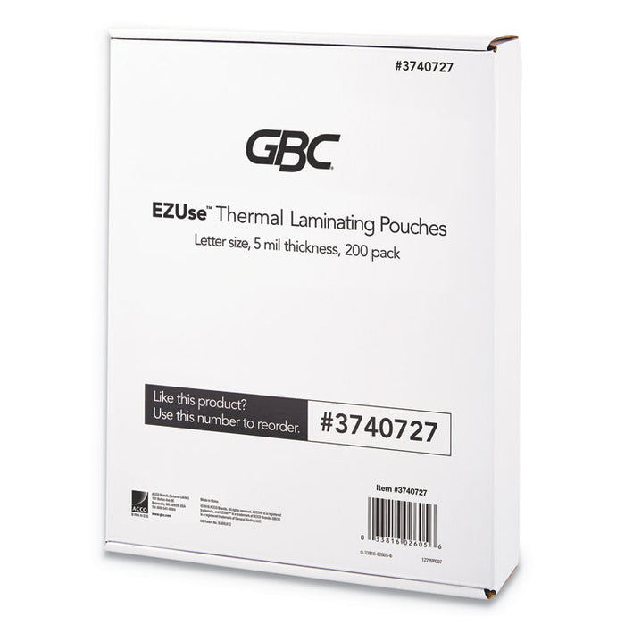 EZUse Thermal Laminating Pouches, 5 mil, 8.5" x 11", Gloss Clear, 200/Pack