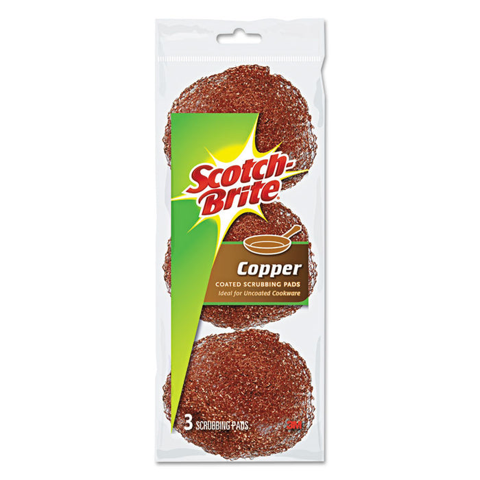 Metal Scrubbing Pads, 2.25 x 2.75, Copper, 3/Pack, 8/ Packs/Carton