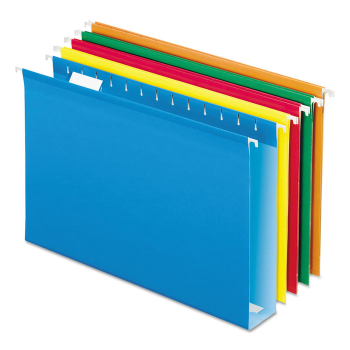Extra Capacity Reinforced Hanging File Folders with Box Bottom, 2" Capacity, Legal Size, 1/5-Cut Tabs, Assorted Colors,25/BX