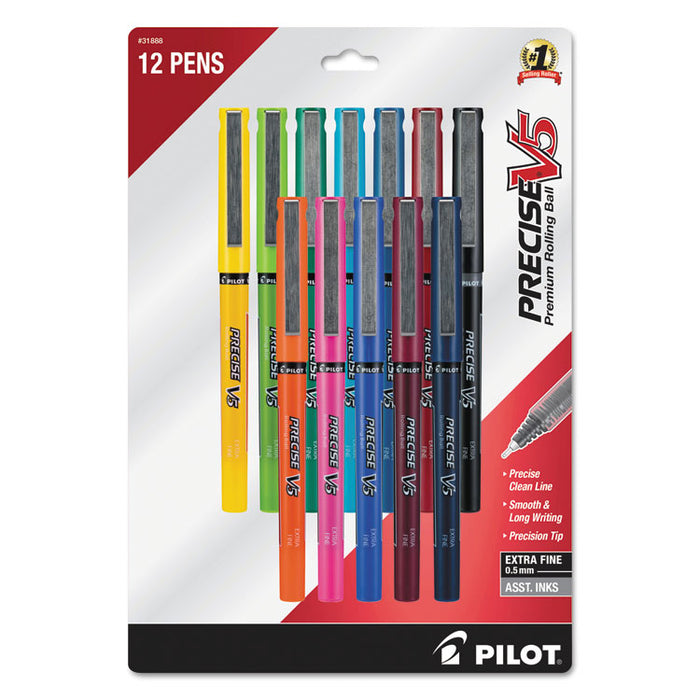 Precise V5 Roller Ball Pen, Stick, Fine 0.5 mm, Assorted Ink and Barrel Colors, Dozen