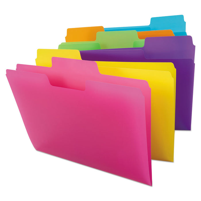 Top Tab Poly Colored File Folders, 1/3-Cut Tabs, Letter Size, Assorted, 18/Pack