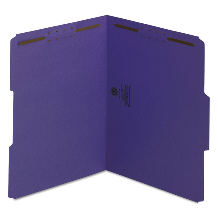 Top Tab Colored Fastener Folders, 2 Fasteners, Letter Size, Purple Exterior, 50/Box