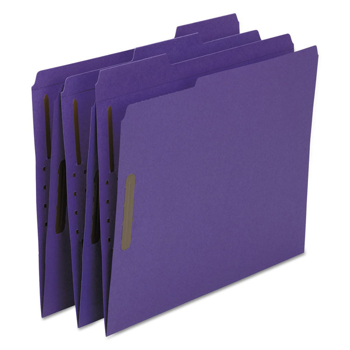 Top Tab Colored Fastener Folders, 2 Fasteners, Letter Size, Purple Exterior, 50/Box