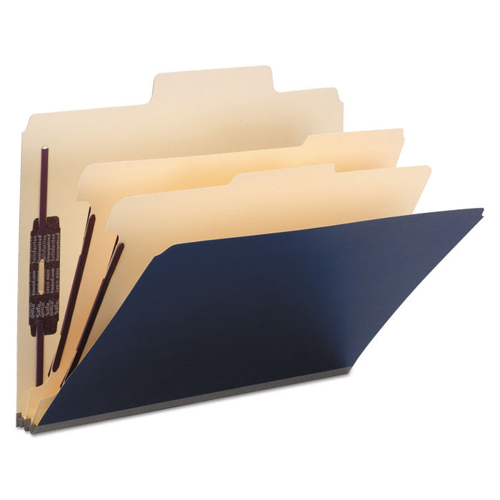 SuperTab Colored Classification Folders, SafeSHIELD Coated Fastener Technology, 2 Dividers, Letter Size, Dark Blue, 10/Box