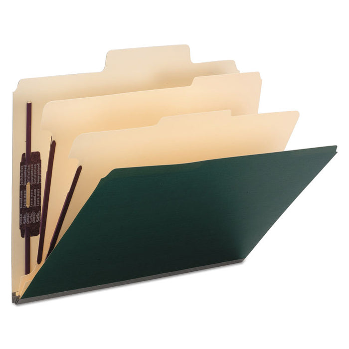 SuperTab Colored Classification Folders, SafeSHIELD Coated Fastener Technology, 2 Dividers, Letter Size, Dark Green, 10/Box