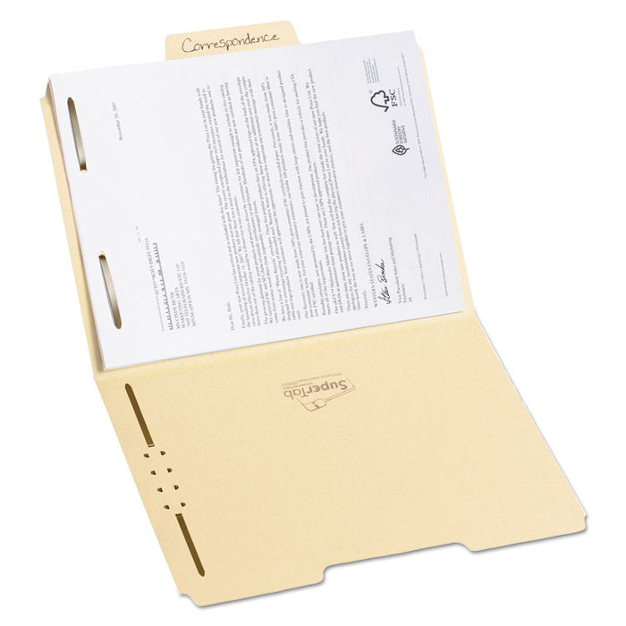 SuperTab Reinforced Guide Height Fastener Folders, 2 Fasteners, Letter Size, 14-pt Manila Exterior, 50/Box