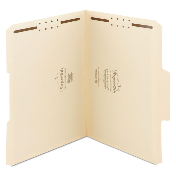 SuperTab Reinforced Guide Height Fastener Folders, 2 Fasteners, Letter Size, 14-pt Manila Exterior, 50/Box