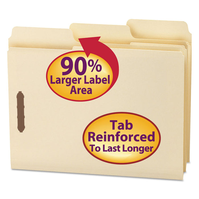 SuperTab Reinforced Guide Height Fastener Folders, 2 Fasteners, Letter Size, 14-pt Manila Exterior, 50/Box