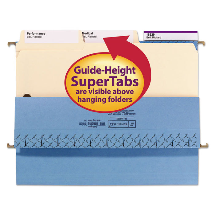SuperTab Reinforced Guide Height Fastener Folders, 2 Fasteners, Legal Size, 14-pt Manila Exterior, 50/Box