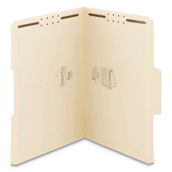 SuperTab Reinforced Guide Height Fastener Folders, 2 Fasteners, Legal Size, 14-pt Manila Exterior, 50/Box