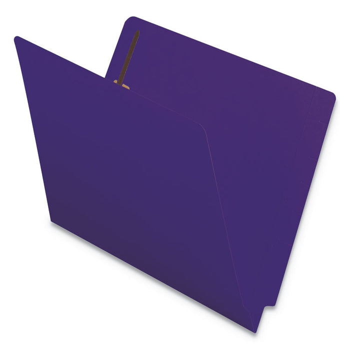 Heavyweight Colored End Tab Fastener Folders, 2 Fasteners, Letter Size, Purple Exterior, 50/Box