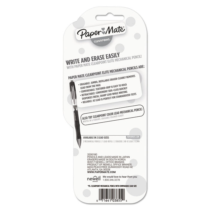 Clearpoint Elite Mechanical Pencils, 0.5 mm, HB (#2), Black Lead, Black Barrel, 2/Pack