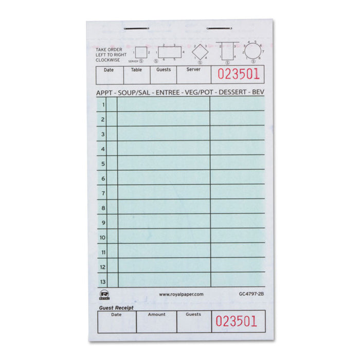 Guest Check Book, Two-Part Carbonless, 4 1/5" x 7 3/4", 1/Pages, 2000 Forms