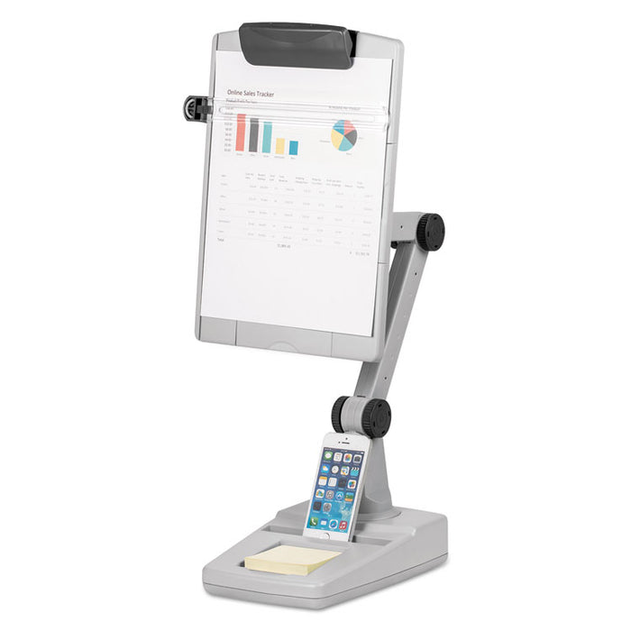 Flex Arm Weighted Base Copyholder, Plastic, 150 Sheet Capacity, Platinum