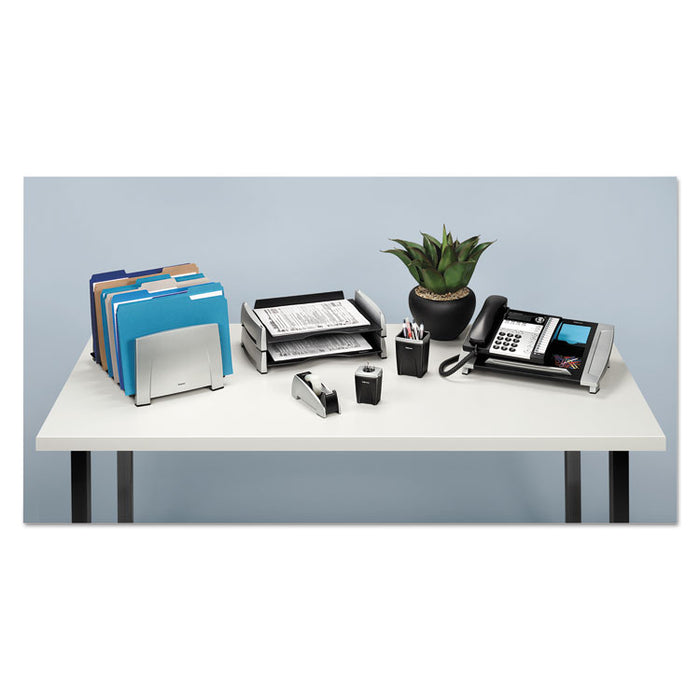 Office Suites Desktop Tape Dispenser, 1" Core, Plastic, Heavy Base, Black/Silver