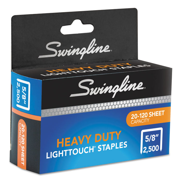 Light Touch Heavy-Duty Staples, 0.63" Leg, 0.5" Crown, Steel, 2,500/Box