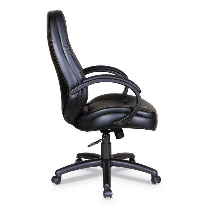 Alera PF Series High-Back Leather Office Chair, Supports up to 275 lbs., Black Seat/Black Back, Black Base