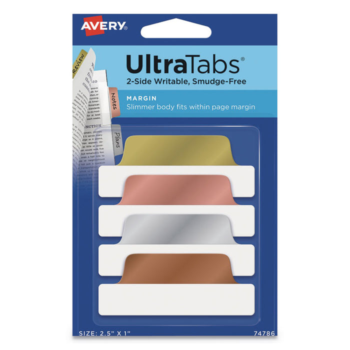 Ultra Tabs Repositionable Margin Tabs, 1/5-Cut Tabs, Assorted Metallic, 2.5" Wide, 24/Pack