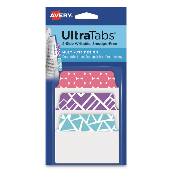 Ultra Tabs Repositionable Tabs, Geometric Designs: 2" x 1.5", 1/5-Cut, Assorted Colors, 24/Pack