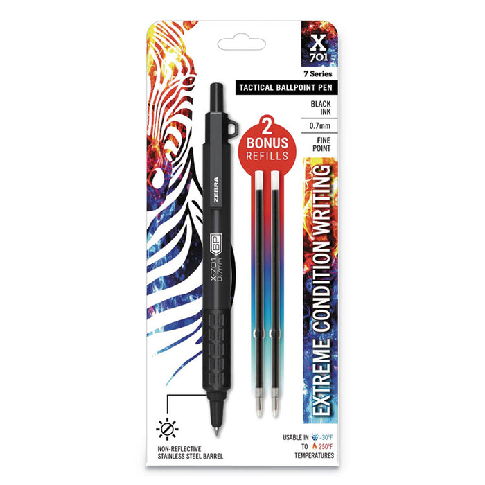 X-701 Retractable Ballpoint Pen, Fine 0.7mm, Black Ink, Black Barrel