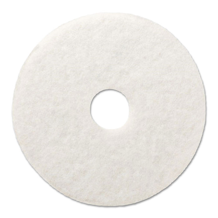 Polishing Floor Pads, 18" Diameter, White, 5/Carton