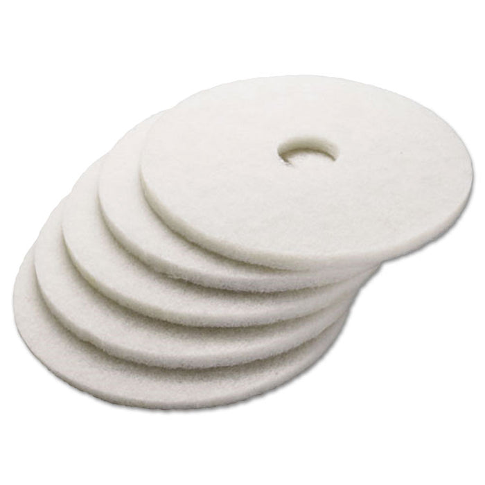 Polishing Floor Pads, 21" Diameter, White, 5/Carton