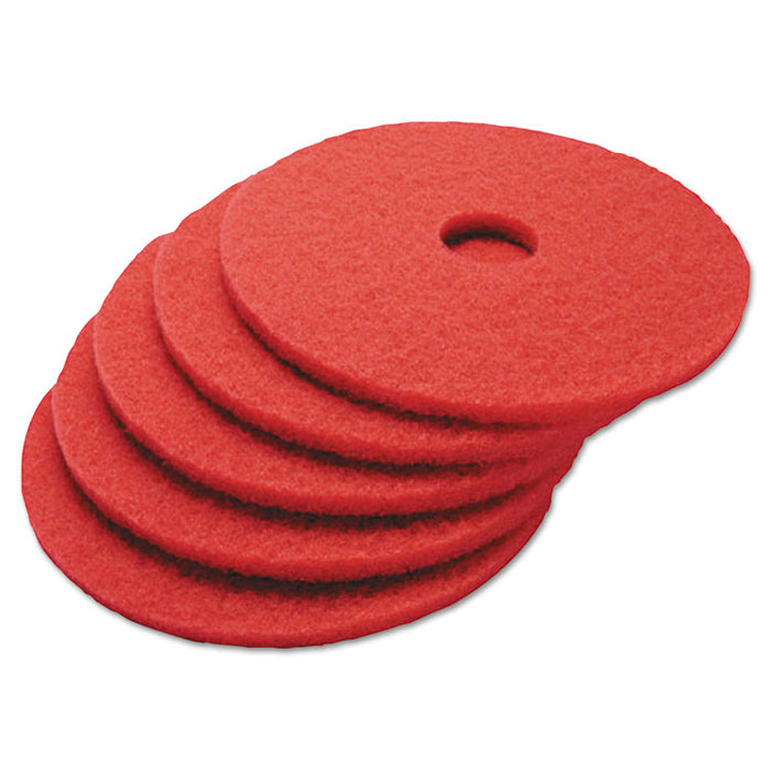 Buffing Floor Pads, 13" Diameter, Red, 5/Carton