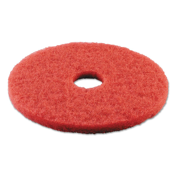 Buffing Floor Pads, 12" Diameter, Red, 5/Carton