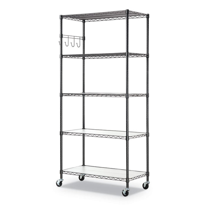 5-Shelf Wire Shelving Kit with Casters and Shelf Liners, 36w x 18d x 72h, Black Anthracite