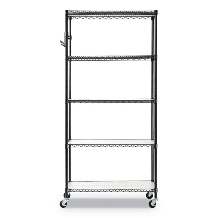 5-Shelf Wire Shelving Kit with Casters and Shelf Liners, 36w x 18d x 72h, Black Anthracite