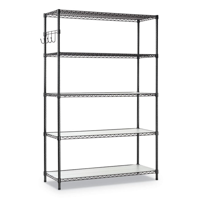 5-Shelf Wire Shelving Kit with Casters and Shelf Liners, 48w x 18d x 72h, Black Anthracite