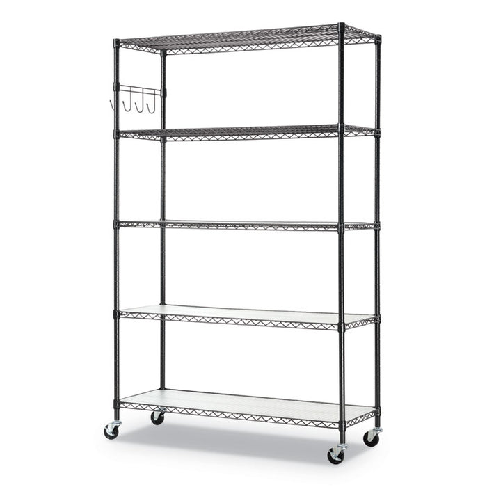 5-Shelf Wire Shelving Kit with Casters and Shelf Liners, 48w x 18d x 72h, Black Anthracite