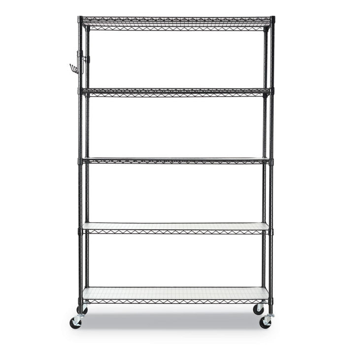5-Shelf Wire Shelving Kit with Casters and Shelf Liners, 48w x 18d x 72h, Black Anthracite