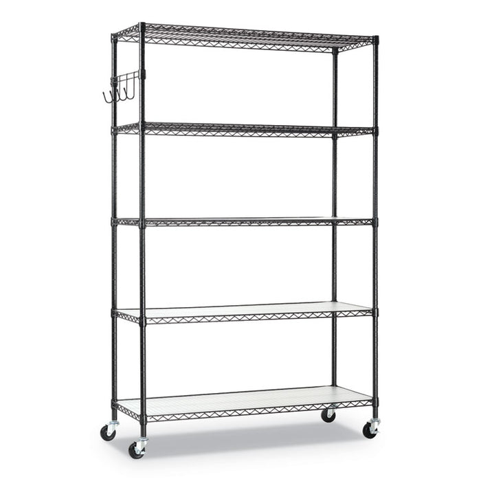 5-Shelf Wire Shelving Kit with Casters and Shelf Liners, 48w x 18d x 72h, Black Anthracite