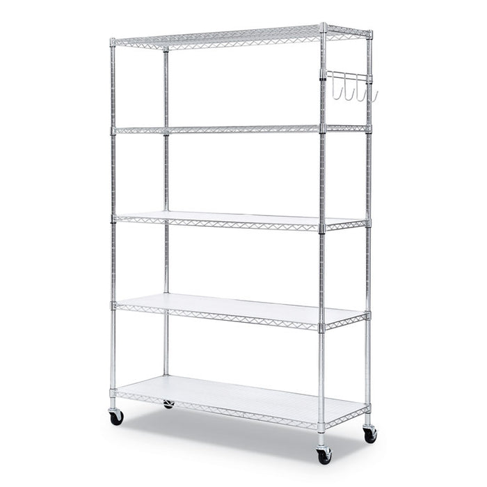 5-Shelf Wire Shelving Kit with Casters and Shelf Liners, 48w x 18d x 72h, Silver