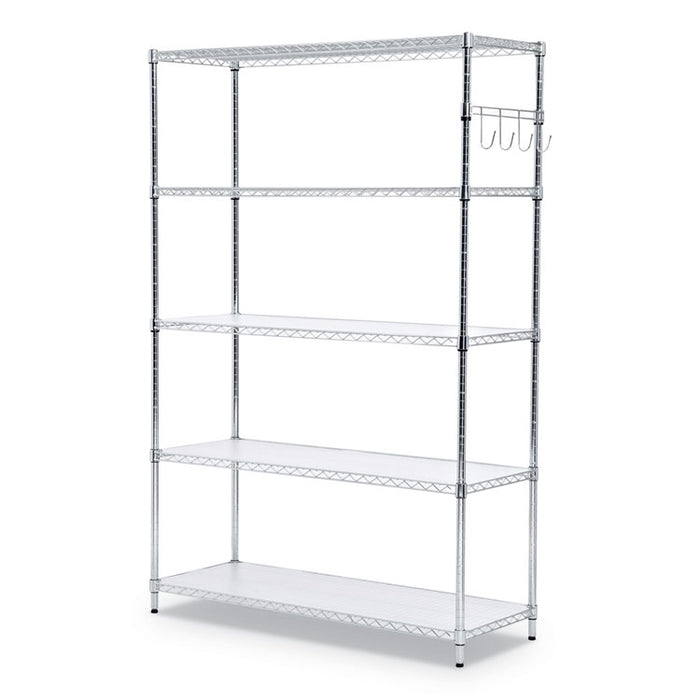 5-Shelf Wire Shelving Kit with Casters and Shelf Liners, 48w x 18d x 72h, Silver