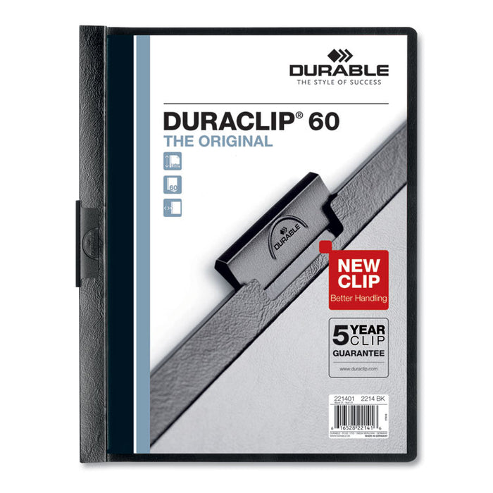 DuraClip Report Cover, Clip Fastener, 8.5 x 11, Clear/Black, 25/Box