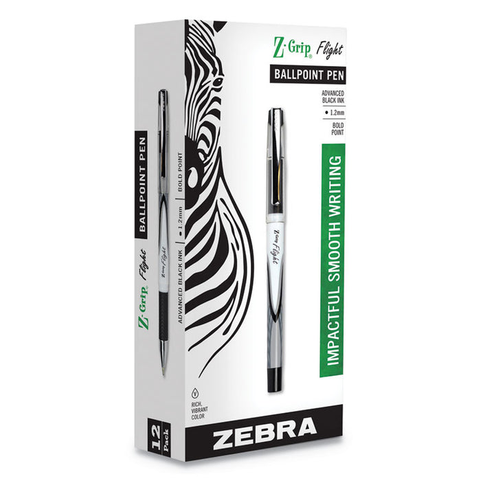 Z-Grip Flight Stick Ballpoint Pen, 1.2mm, Black Ink, White/Black Barrel, Dozen