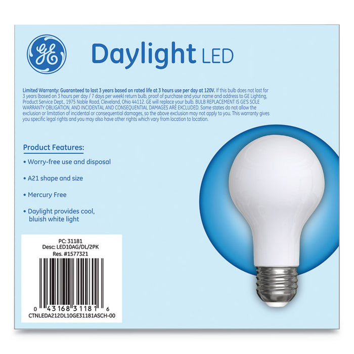 LED Classic Daylight A21 Light Bulb, 10 W, 2/Pack