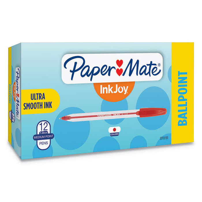 InkJoy 50ST Stick Ballpoint Pen, Medium 1mm, Red Ink, Clear Barrel, Dozen