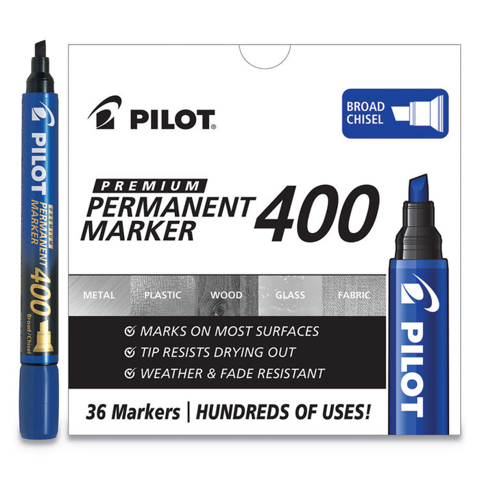 Premium 400 Permanent Marker, Broad Chisel Tip, Blue, 36/Pack