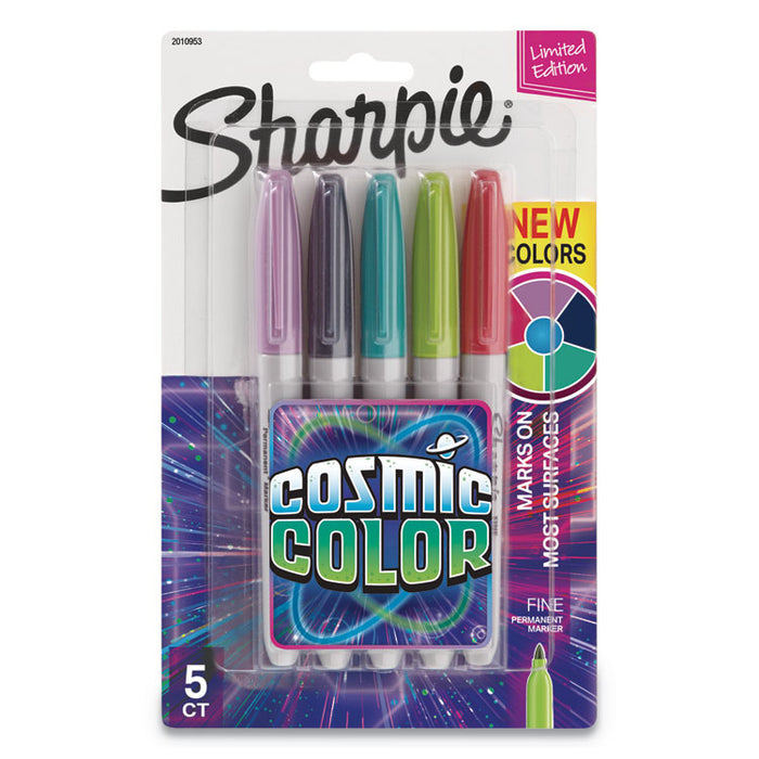 Cosmic Color Permanent Markers, Medium Bullet Tip, Assorted Colors, 5/Pack