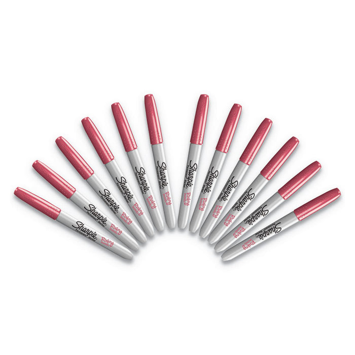 Metallic Fine Point Permanent Markers, Bullet Tip, Red, Dozen