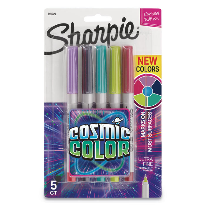 Cosmic Color Permanent Markers, Extra-Fine Needle Tip, Assorted Cosmic Colors, 5/Pack